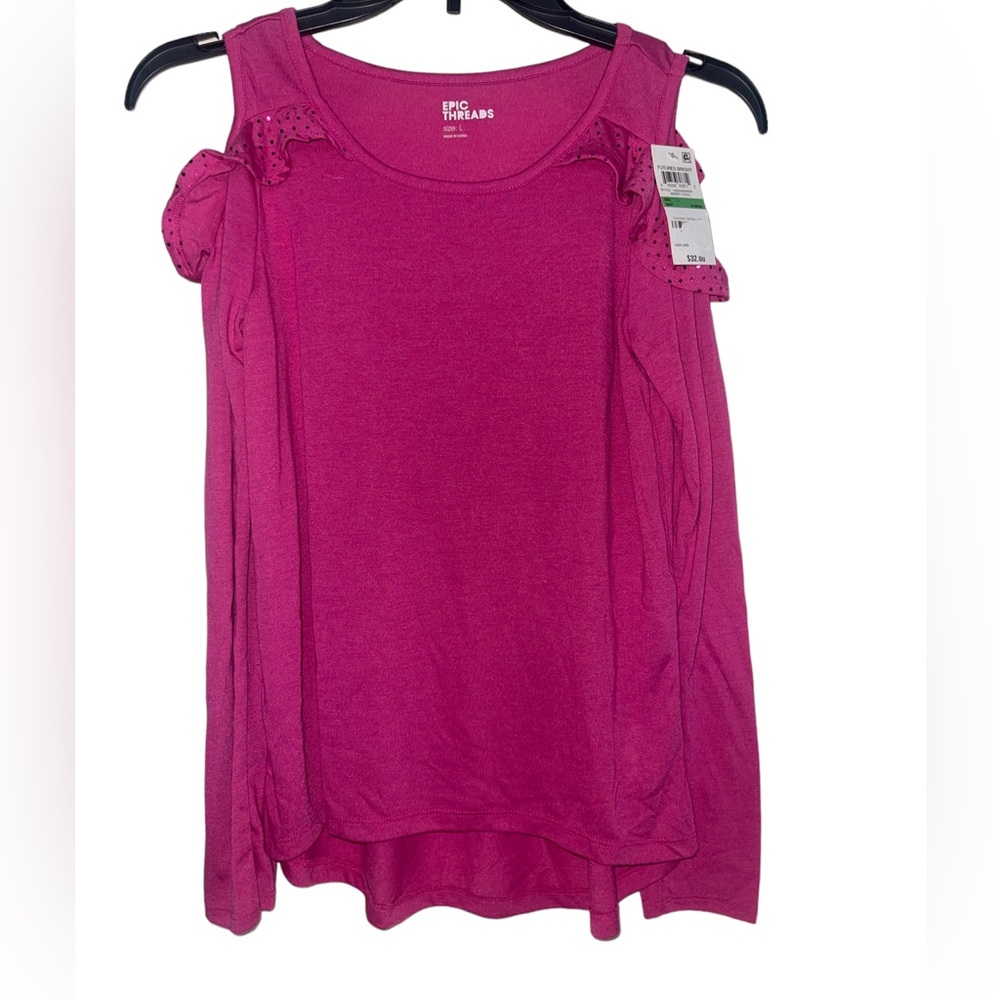 Big Girls Ruffle-Trim Cold Shoulder Top